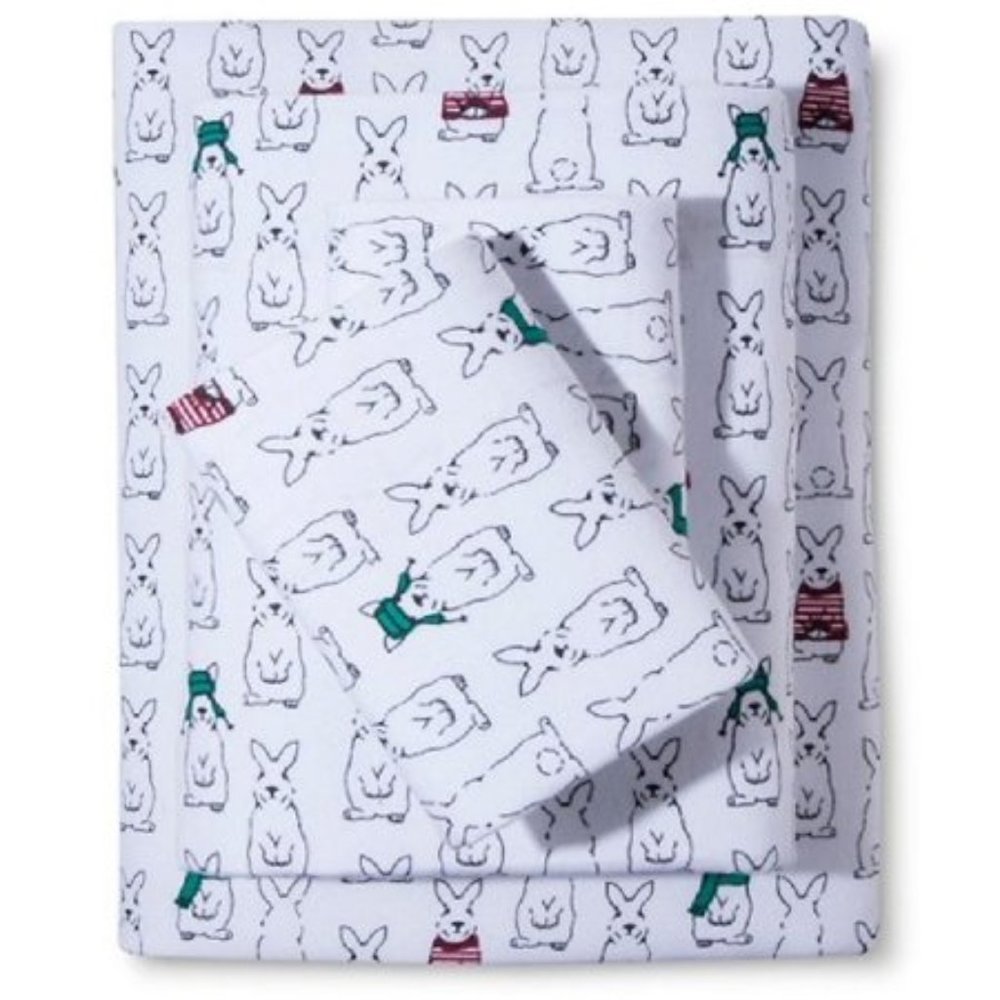 Rabbits Bunnies in Sweaters Flannel Sheet Set King
